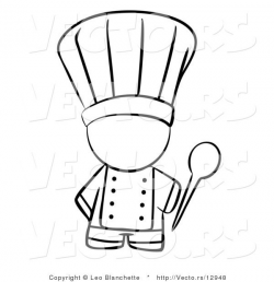 Vector of Chef Holding a Mixing Spoon - Coloring Page Outlined Art ...