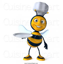 Cuisine Clipart of a 3d Chef Bee Holding a White Plate by Julos - #8603