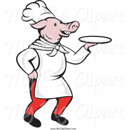 Swine Clipart of a Pig Chef Holding a Clean Plate by patrimonio - #786
