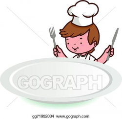 Vector Clipart - Chef boy looking over blank plate. Vector ...