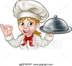 Vector Art - Cartoon woman chef holding plate or platter ...
