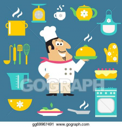 EPS Illustration - Restaurant chef and kitchen items. Vector Clipart ...