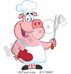 Cartoon of a Bbq Chef Pig Holding a Fork - Royalty Free Vector ...