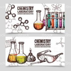 cartoon science equipment: Chemical Laboratory in flat style ...