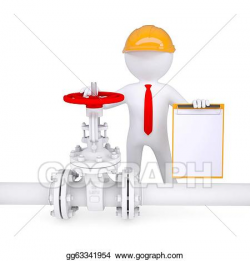 Stock Illustrations - 3d man with a clipboard next to the valve on ...