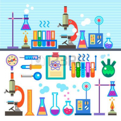 cartoon science equipment: Chemical Laboratory in flat style ...