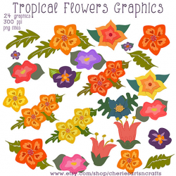 Tropical Flowers Graphics Instant Download, Digital Graphics, PNG ...