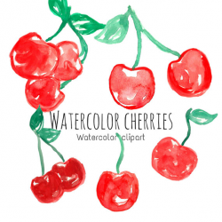 Watercolor Cherry Clip Art - Watercolor art - Watercolor fruit ...