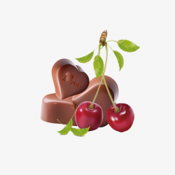 Heart-shaped Chocolate And Cherries, Chocolate, Cherry, Green Leaves ...