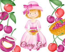 Cherry girl clipart, Cherries clipart, Watercolor illustration ...