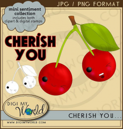 Kawaii Cherish Cherries Clipart and Digital stamp COMBO file via ...