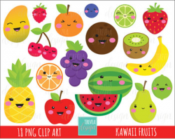 50% SALE kawaii FRUITS clipart, cute clipart, apple/banana/cherry ...
