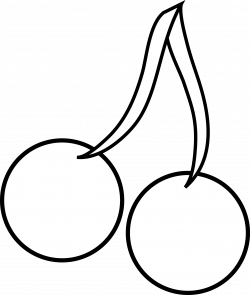 Two Cherries Line Art - Free Clip Art