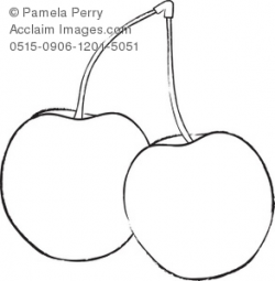 Black and White Clip Art Illustration of Bing Cherries