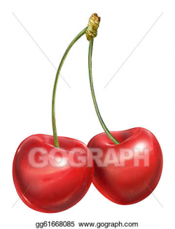 Drawing - Cherries couple, with stems. Clipart Drawing gg61668085 ...