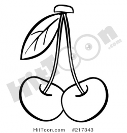 Cherry Clipart #217343: Two Outlined Cherries on Stems with a Leaf ...