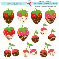 Strawberries & Cherries Clipart Set chocolate dipped