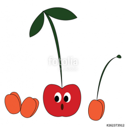 Clipart of a small red cherry with a stem and two leaves ...