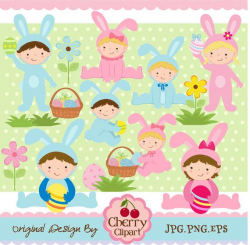Easter Happy Kids Digital Clipart Set for by Cherryclipart on Etsy ...