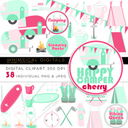 Happy Camper Cherry clipart - retro camping glamping boots hiking ...