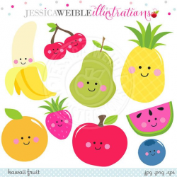 Kawaii Fruit Cute Digital Clipart, Cute Fruit Clip Art, Smiling ...