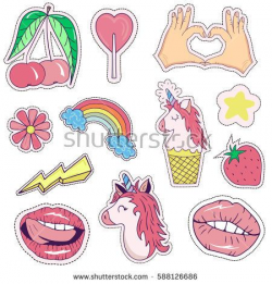 Patches, badges, stickers with star,lips,rainbow,cherry,lightning ...
