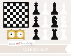 Chess Set Clipart; Game, Board, Piece, Clock