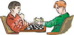 Two Boys Playing Chess - Royalty Free Clipart Picture