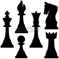 Chess pieces in vector silhouette including king queen rook pawn ...