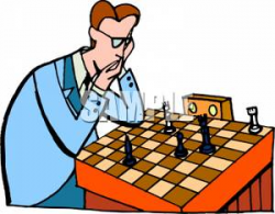 A Man Looking At a Chess Board and Thinking - Clipart