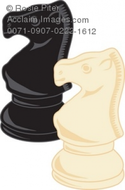 Clip Art Illustration Of Black And White Knight Chess Pieces