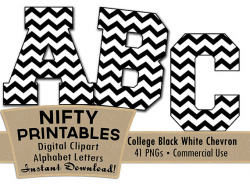 Black White College Chevron Digital Alphabet Letter Set