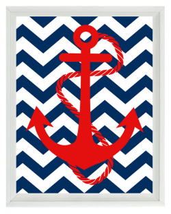 Anchor Art Print Red Navy Blue Chevron Nautical Nursery