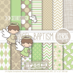 Angel Baptism, Digital Paper, Clipart, Clip art, green, beige, white ...