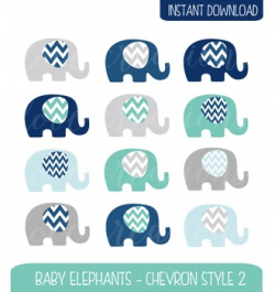 Baby Elephant Clip Art Chevron Style - Navy, Turquoise, Baby Blue ...