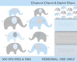 Blue & Grey Chevron Elephants Chevron Pattern Clipart & Digital ...