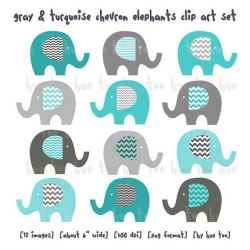 Elephants clip art, boys chevron elephant clipart, gray blue aqua ...