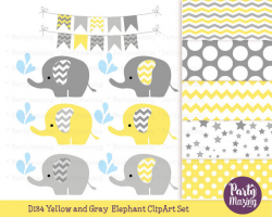 Yellow Baby Elephant Clipart Set Grey Chevron Shower