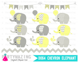 Yellow Baby Elephant Clipart Set Grey Chevron Shower