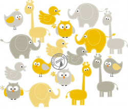 Grey Elephant Giraffe Clipart