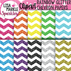 Rainbow Clipart, Glitter Clipart, Chevron Clipart Digital Paper ...