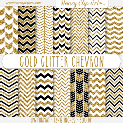 Gold Glitter Chevron Backgrounds Digital Paper by HoneyClipArt on ...