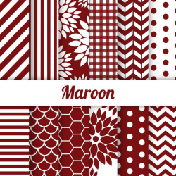 50% OFF Maroon Digital Paper Scrapbook Paper Maroon White Chevron ...