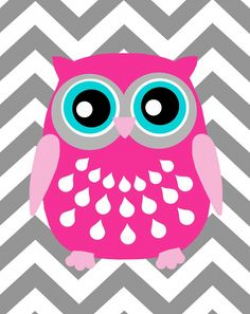 Modern 5x7 Chevron Owl Silhouette Print - Pink, Aqua, Hot PInk, Sky ...