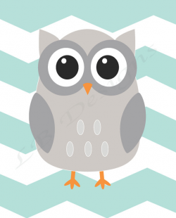 Owl Nursery Decor Woodland Nursery Print Aqua and Gray