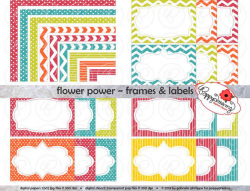 Flower Power Frames & Labels: Clip Art Pack Card Making Digital ...