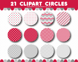 Red clipart circles with polka dots, stripes and chevron pattern, CL ...