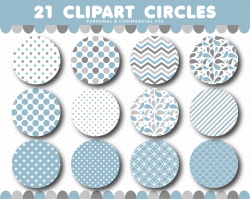 Blue and grey clipart circles with polka dots, stripes and chevron ...