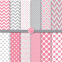 polka dot and chevron digital paper pack ,pink & grey, baby girl ...