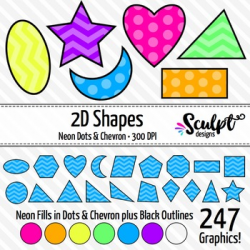 2D Shapes Clip Art ~ 19 Different Shapes in Neon Chevrons & Dots